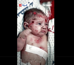 طفل فلسطيني رضيع هل يمكن للعالم فهم ما قاله هذا الطفل الفلسطيني الرضيع (فيديو صادم)؟!