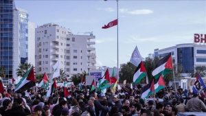 عشرات النشطاء في تونس ينظمون وقفة احتجاجية رفضا للإبادة الصهيونية في غزة
