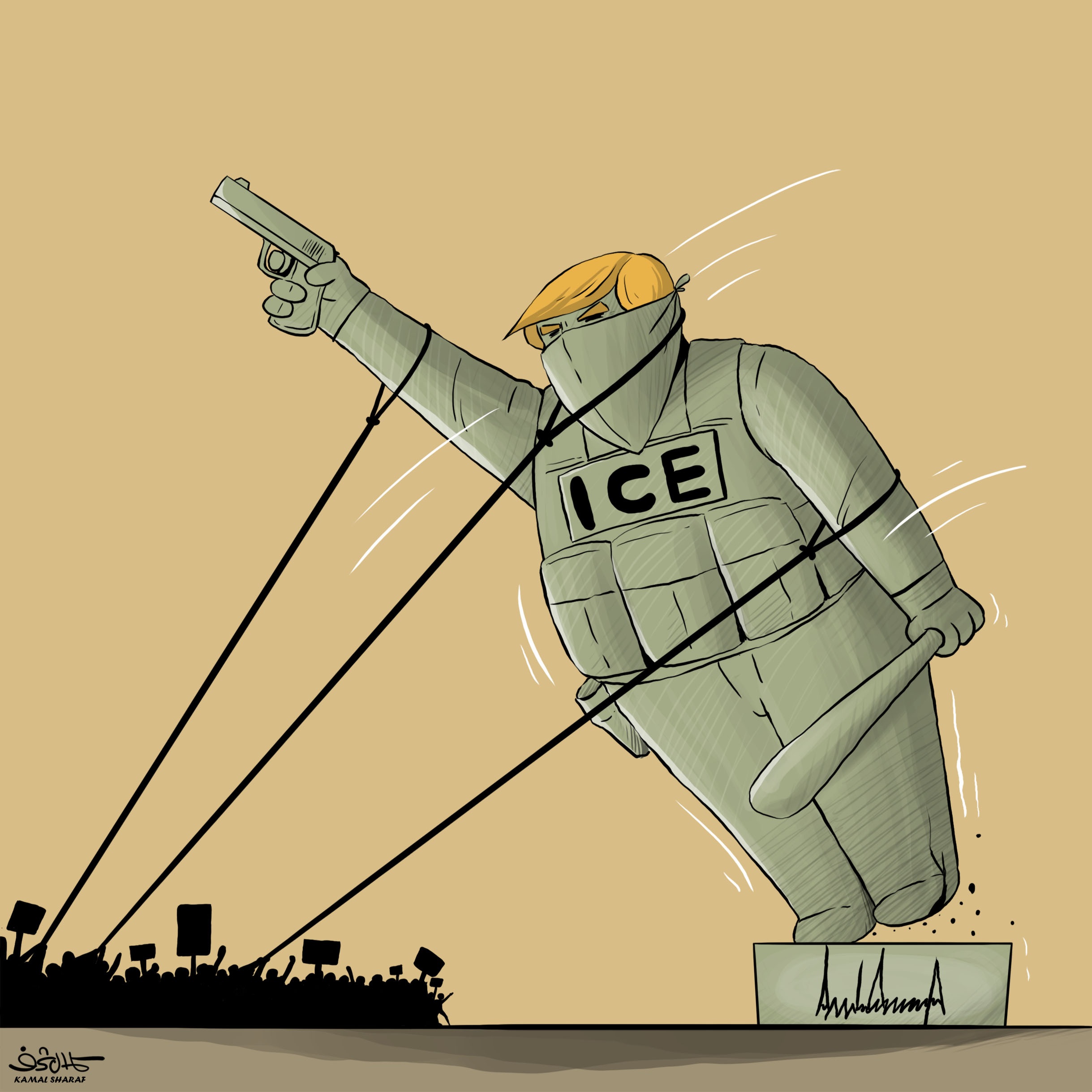 كاريكاتير.. تظاهرات أحرار العالم تسقط هُبل العصر الحديث !