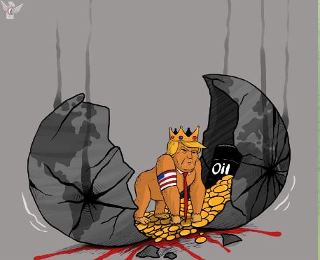 كاريكاتير.. ترامب لص معتوه يتلهف لنهب ثروات العالم !