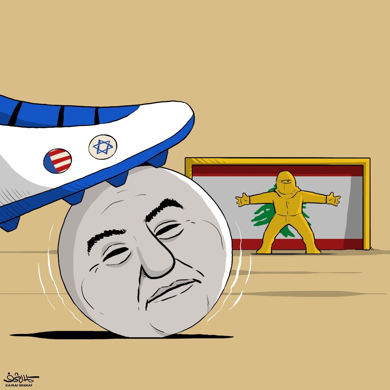 كاريكاتير.. فيما أمريكا الصهيونية تدوس على رأس الحكومة.. المقاومة تحمي الشعب اللبناني