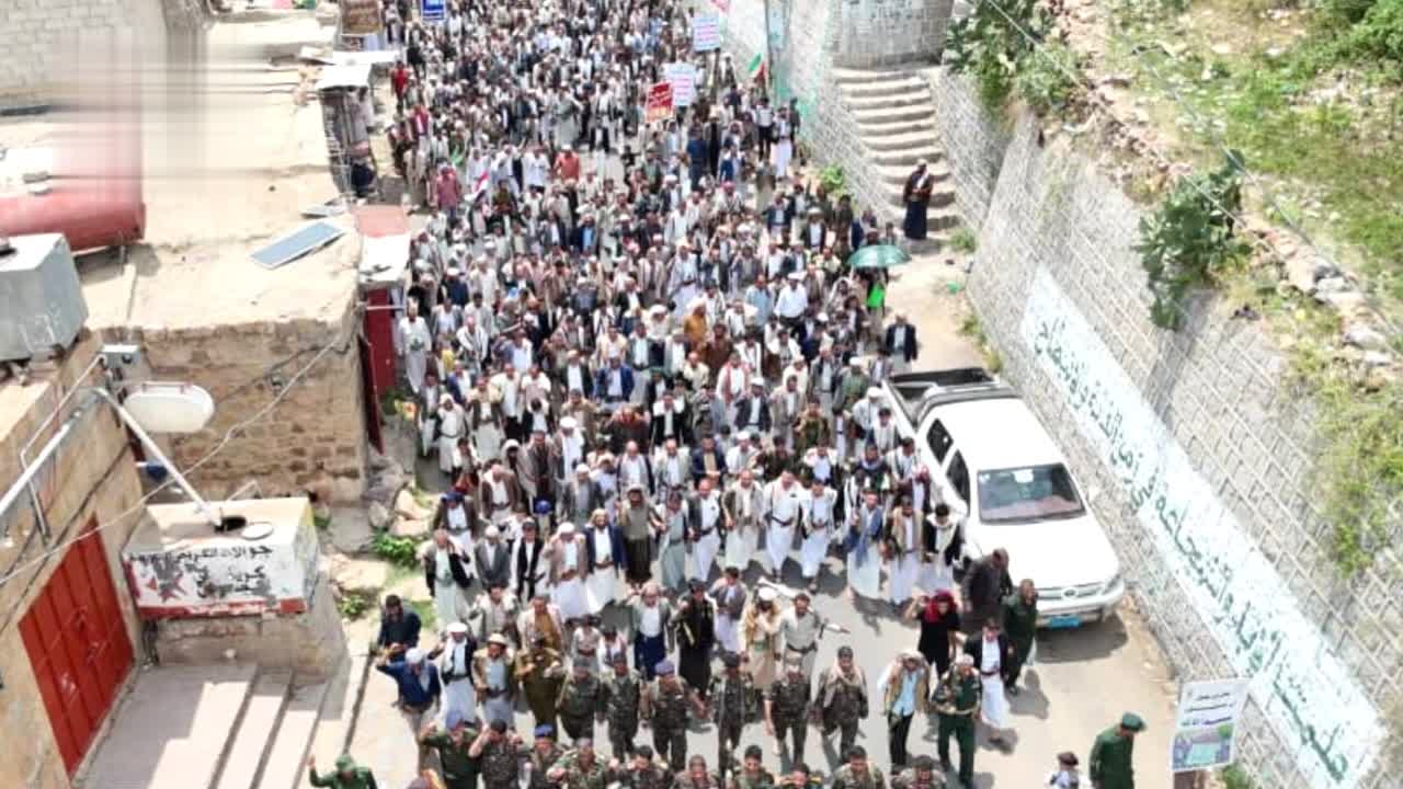 35 مسيرة حاشدة في المحويت تأييداً لخطاب قائد الثورة لكسر الحصار 